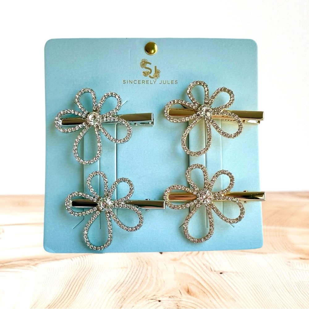 Sincerly Jules Gold & Silver Flower Hair Barrettes Clips